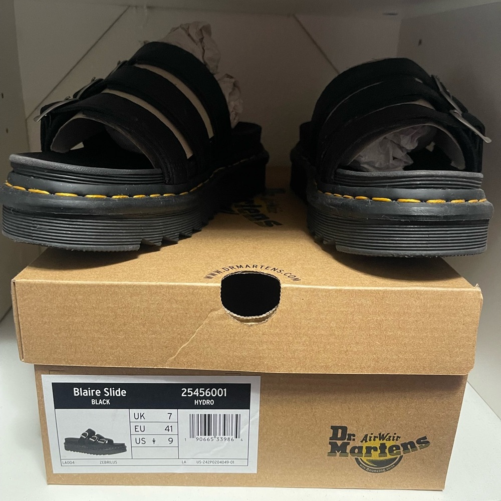 Dr. Martens Black Leather Slide Sandals